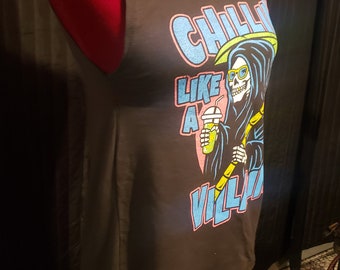 Chillin Like a villian ladies sharkbite styled tank top size S/M