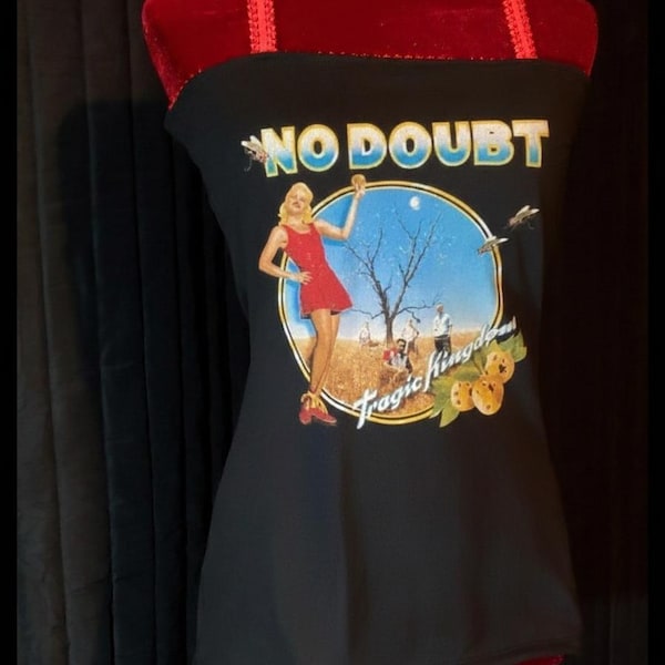 Camiseta regata feminina artesanal da banda No Doubt.