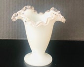 Fenton Silver Crest Flower Vase, Ruffled Edge, Hobnail