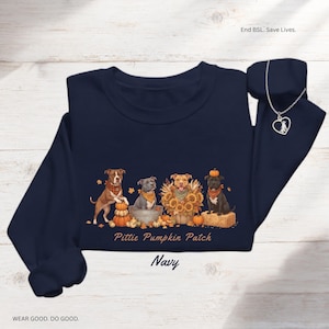 Moletom engraçado com estampa de Pitbull e abóboras | Moletom de outono/Ação de Graças com Pitbull | Camiseta engraçada com estampa de abóbora para cachorro | Presente perfeito para o outono