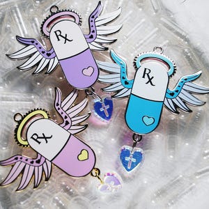 Pick Me Up Angelic Pill Enamel Pin with Heart Charm