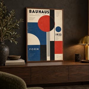 Bauhaus Exhibition Wall Art, Retro Geometric Poster, Mid Century Modern Graphic Print (Canvas)