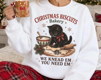 Christmas Cat Baking Shirt, Holiday Kitty T-Shirt & Sweatshirt, Funny Christmas Baker Top