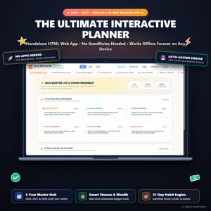 2026 2027 2028 All in One Digital Planner, Interactive HTML Browser App, Colorful Life Organizer, Daily Weekly Agenda, No App Needed
