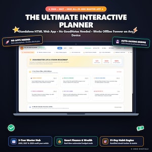 2026 2027 2028 All in One Digital Planner, Interactive HTML Browser App, Colorful Life Organizer, Daily Weekly Agenda, No App Needed
