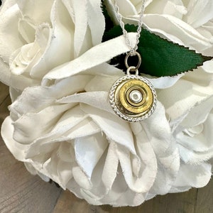 Brass and Silver 35 Caliber Bullet Pendant Statement Necklace