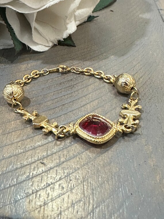 Vintage Gold and Ruby Crystal Bracelet - image 2