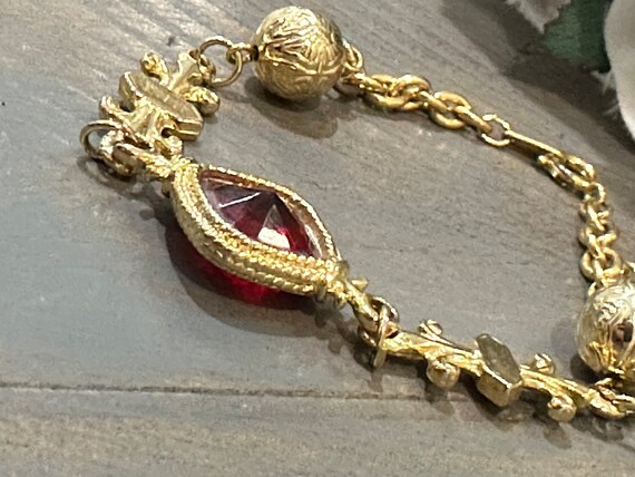 Vintage Gold and Ruby Crystal Bracelet - image 8