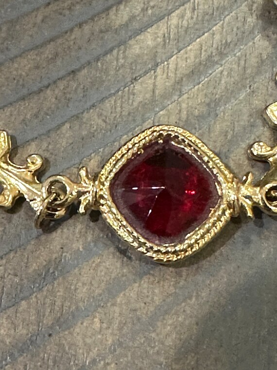 Vintage Gold and Ruby Crystal Bracelet - image 3