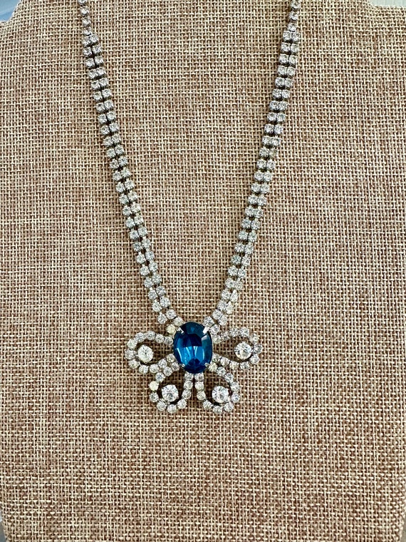 Vintage Rhinestone and Blue Crystal Necklace