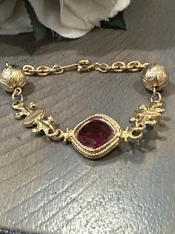 Vintage Gold and Ruby Crystal Bracelet - image 6