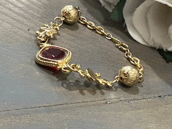 Vintage Gold and Ruby Crystal Bracelet - image 7