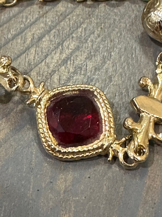 Vintage Gold and Ruby Crystal Bracelet - image 5