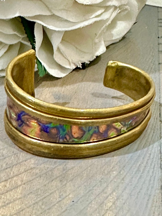 Vintage Brass Cuff with Mixed Metal Inlay