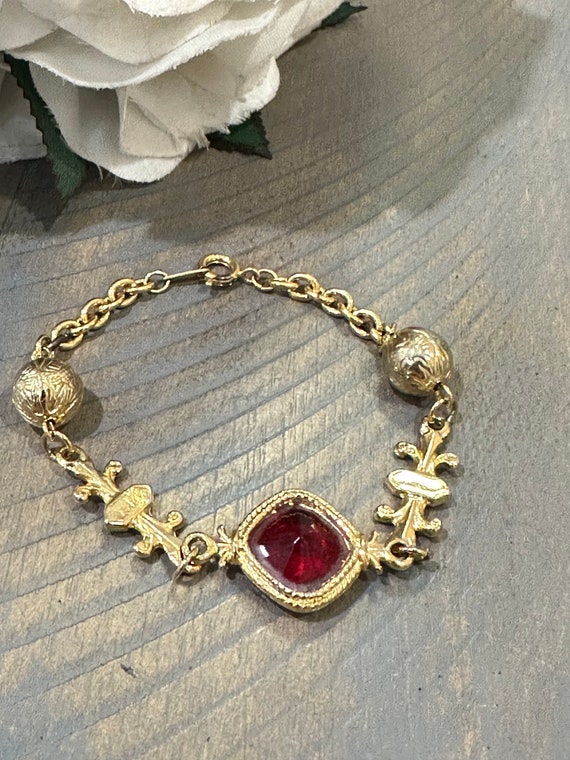 Vintage Gold and Ruby Crystal Bracelet - image 1