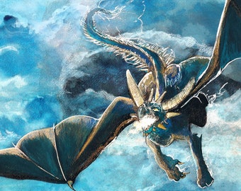 Thunder - 8x10, 11x14, or 17x22 Poster - Fantasy Dragon Wall Art Print