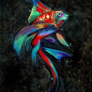 Cosmic Goldfish - 8x10, 11x14, or 17x22 Poster - Fantasy Wall Art