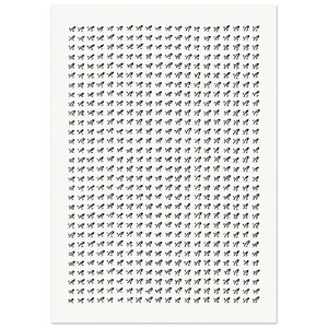May include: A rectangular white print featuring a repeating grid pattern of small, black, hand-drawn question marks. The symbols are arranged in uniform rows and columns across the entire surface, creating a consistent graphic texture.