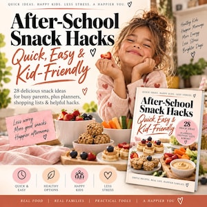 Guide till snacks efter skolan, 28 snabba och enkla idéer, måltidsplanerare (digital nedladdning)
