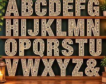 Decorative Alphabet SVG A-Z 0-9, Ornamental Laser Cut Letters, 1 & 2 Layer Font, Wood Acrylic, Glowforge xTool Digital Download