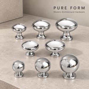 Modern Chrome Cabinet Knobs, Sculptural Drawer Hardware, Minimalist Round Furniture Knobs, Contemporary Architectural Hardware