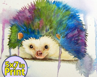 PRINT  Rainbows  the hedgehog is watercolor