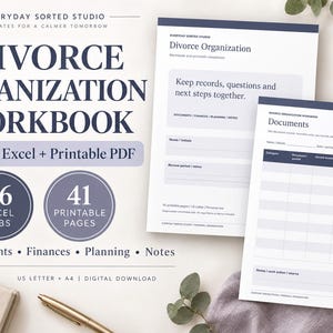 Divorce Organization Workbook, Excel Financial Tracker and 41-Page Printable Planner