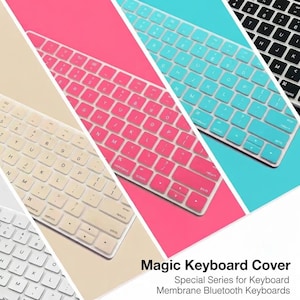 May include: A collection of silicone keyboard covers in various colours including pink, light blue, white, and black, designed for Magic Keyboards. The text Magic Keyboard Cover Special Series for Keyboard Membrane Bluetooth Keyboards is visible.