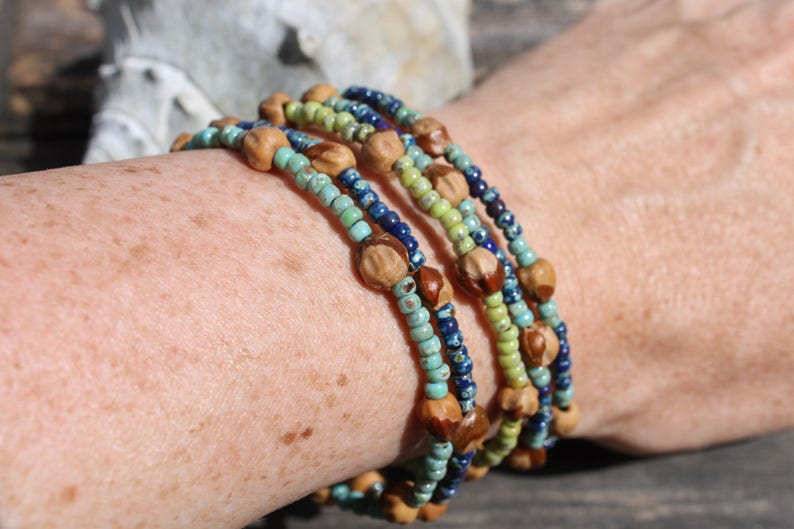 2 Navajo Ghost Bead Bracelets Cobalt Blue Picasso Beads | Etsy