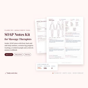 Massage SOAP Notes Template | Fillable Intake Form, Body Diagrams, Client Log (PDF + Google Sheets)