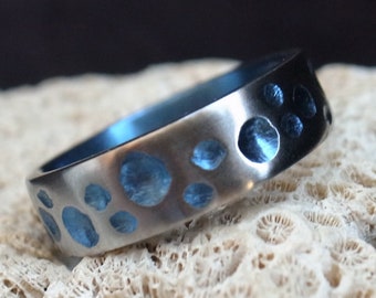 Handmade Titanium Ring, Womens ring,  Mens Wedding Ring, Rustic rough rugged ring, Anodized blue ring, Comfortable fit, Titanium mens band