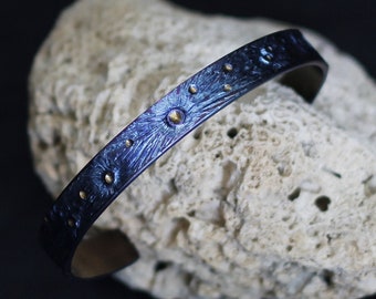 Craters | Titanium cuff bracelet |anodized handmade engraving |Bangle| Grade 2 |men and women unisex allergy free | jewelry
