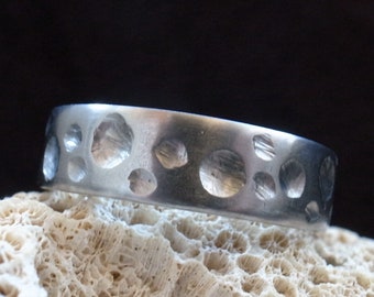 Rustic Titanium Ring, Handmade, engraved irregular round pit, rough ring rugged band, Titanium band,Women's  Men's Wedding Ring