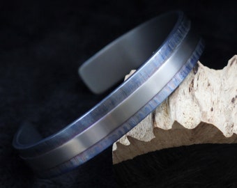 Titanium cuff bracelet men |anodized handmade engraving 'Road of life' | 12.7 mm wide and 3mm thick| Grade 2 |jewelry |Mens titanium Bangle