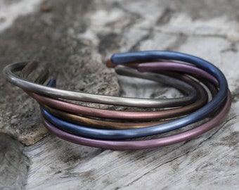 3mm-6mm Titanium cuff bracelet,  solid grade 2 titanium bracelet,  anodized handmade titanium jewelry, man and women titanium bangle