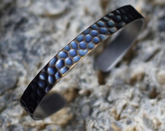 Titanium cuff bracelet |anodized handmade engraving hammered |Bangle| Grade 2 |men and women unisex allergy free | jewelry