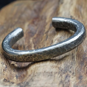 11x 8mm wide and thick, Heavy Titanium cuff bracelet men, Hammered rustic rough style bracelet, Grade 2 Titanium, Men&#39;s titanium Bangle