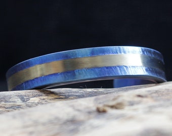 15mm x 5mm wide and thick, Titanium cuff bracelet men, handmade engraving 'Road of life', Grade 2 Titanium, Mens titanium Bangle