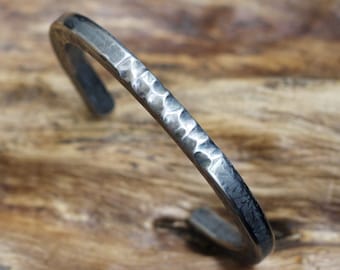 6mm wide, Titanium cuff bracelet, Hammered rustic rough  rock style Square solid bracelet, Grade 2 Titanium jewelry, men's and women bangle