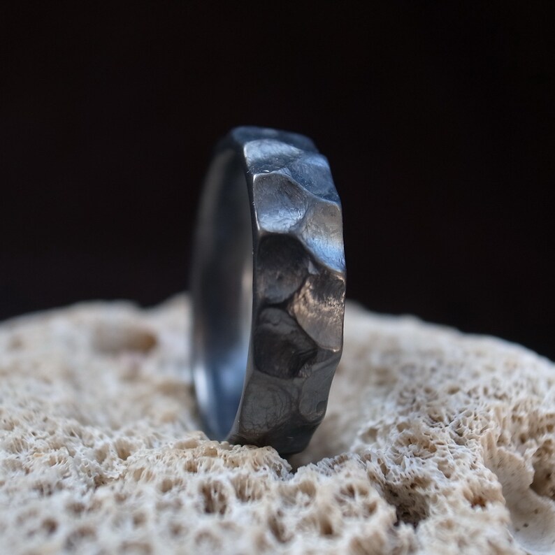 Rustic Titanium Ring, Hand-carved rocky style, Dark Gray Version, rough ring rugged band,Titanium band,Women's Men's Wedding Ring image 6