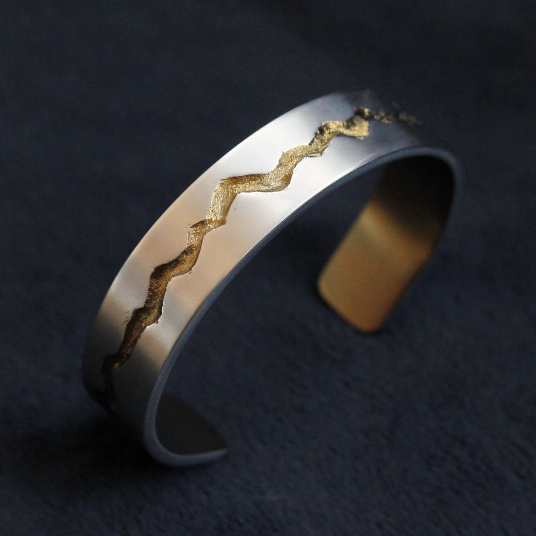 15.5mm X 3mm, Titanium Cuff Bracelet, Anodized Handmade Engraving Crack Grade 2 Titanium