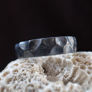 Rustic Titanium Ring, Hand-carved rocky style, Dark Gray Version, rough ring rugged band,Titanium band,Women's Men's Wedding Ring image 5