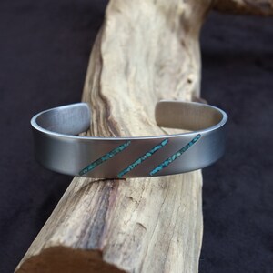 Turquoise titanium cuff bracelet, 12.7mm wide, Handmade Turquoise inlay Grade 2 Titanium cuff bracelet, Men's Women's 3rd Anniversary Bangle image 8