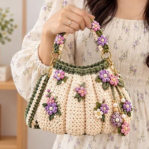Mönster för virkad väska med blommig pumpa | Amigurumi-väska med blomapplikation (PDF)