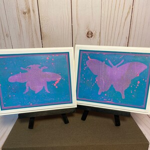 Butterfly and Bee Notecards, Bright Cheerful Colors, Set of 2