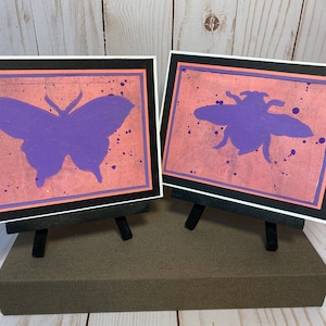 Butterfly and Bee Notecards, Bright Cheerful Colors, Set of 2