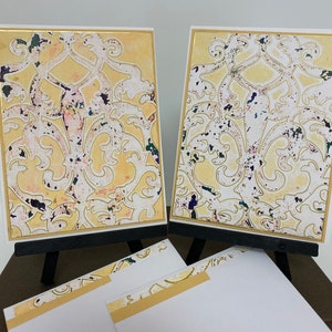 Fleur de Lis Notecards. Couleurs de ressort. Fête des Mères. Coordination des enveloppes. Toute l’occasion. Art original. Peint à la main. Ensemble de 2.