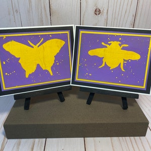 Butterfly and Bee Notecards, Bright Cheerful Colors, Set of 2