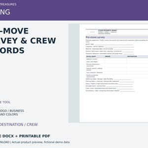 Pre Move Survey Form | Moving Crew Record, Customer Intake & Scope Change Templates