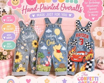 Custom Hand-Painted Denim Overalls – Personalized Kids Outfit (First Birthday)